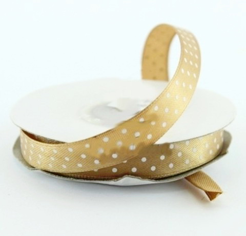 Атласная лента в горошек, ЗОЛОТИСТАЯ,12 мм/1 метр