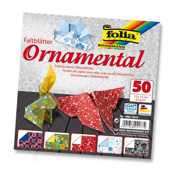 Folia бумага для оригами Folding Papers "Ornamental" (Орнаменты) 80 гр, 15x15 см