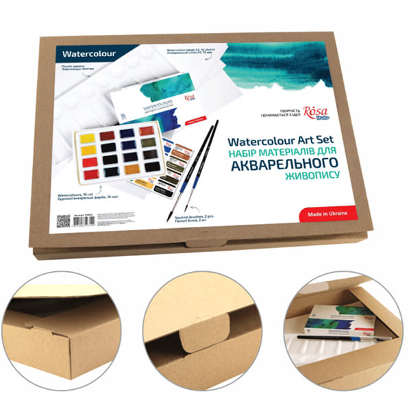 Набір матеріалів для акварельного живопису (фарби, пензлі, папір, палітра), ROSA Studio  - фото 1