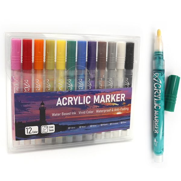 Набір акрилових маркерів JO на водній основі "Basic colours", 12 шт/уп.