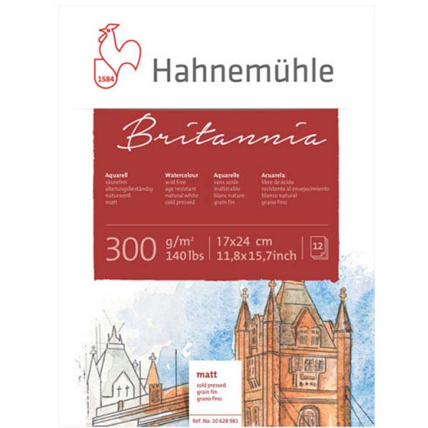 Альбом для акварелі BRITANNIA 300г/кв.м, 170х240мм, середнє зерно, 12л. склеювання. Hahnemuhle  - фото 1