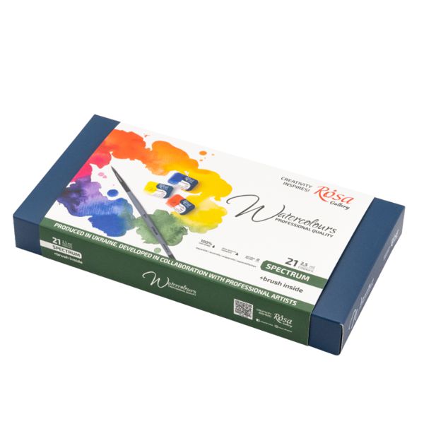 Набір акварельних фарб SPECTRUM, 21*2,5мл, кювета, +пензель, Індіго метал. пенал, ROSA Gallery - фото 2