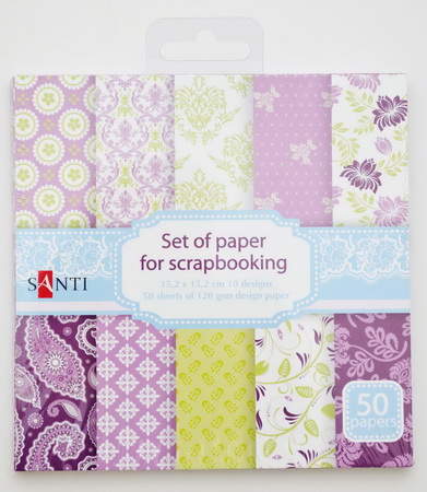 Набор бумаги для скрапбукинга «Фиолетовый», Santi, 50 л/уп., 15*15см