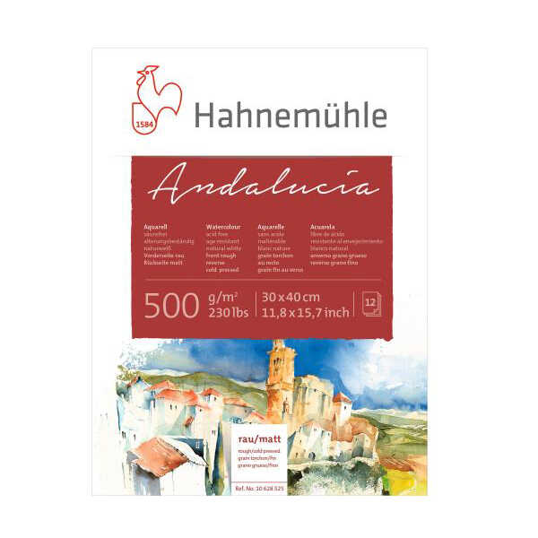 Блок акварельной бумаги Hahnemuhle «Andalucia», 100% хлопок, CP&Rough, 30х40см, 12л, 500г/кв2 - фото 1