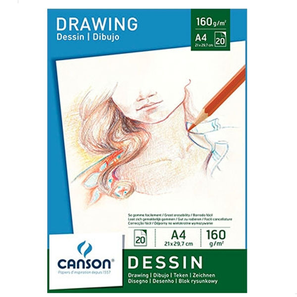 Блок паперу для ескізів Canson Drawing 160гр, 21x29,7 см (20)  - фото 1