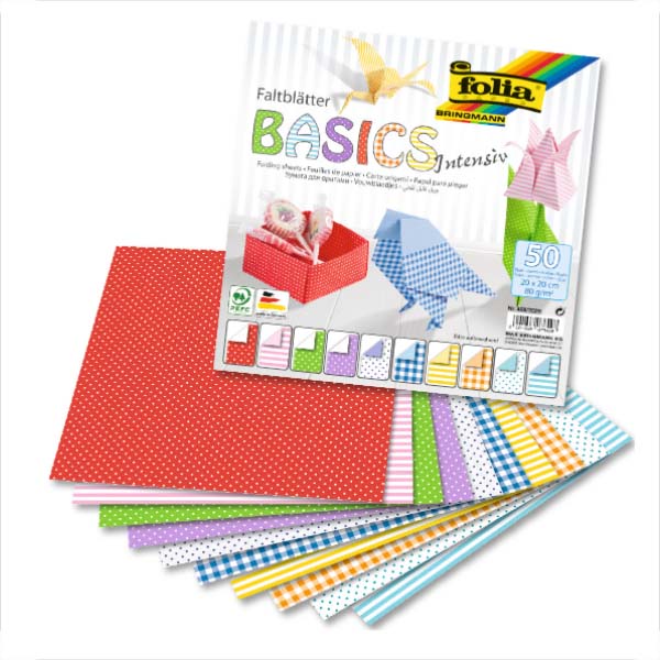 Folia бумага для оригами Folding Paper «Basics intensive» (Двухстороннее ассорти) 80 гр, 20x20 см