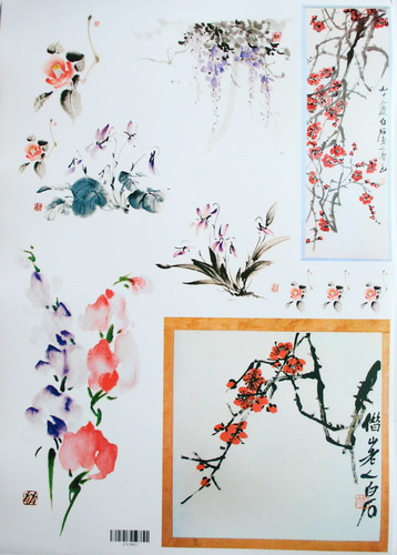 Декупажная карта «Цветы в китайском стиле», 30х42 см