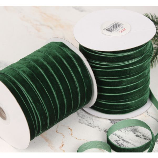 Лента бархатная, Тёмно-зелёная,1 см/1 метр - фото 2