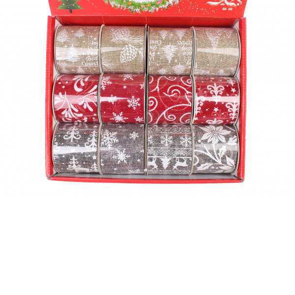 Декоративна стрічка з мішковини з новорічним візерунком, 6,3 см, моток 2,7 метри - фото 4