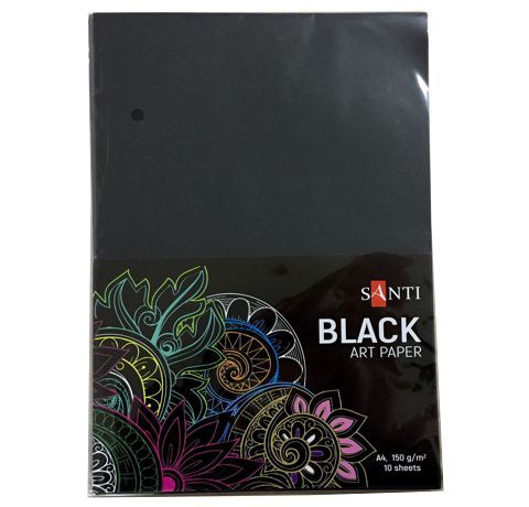 Чорний папір для малювання «Santi», А4, 10 аркушів, 150 г/м2 