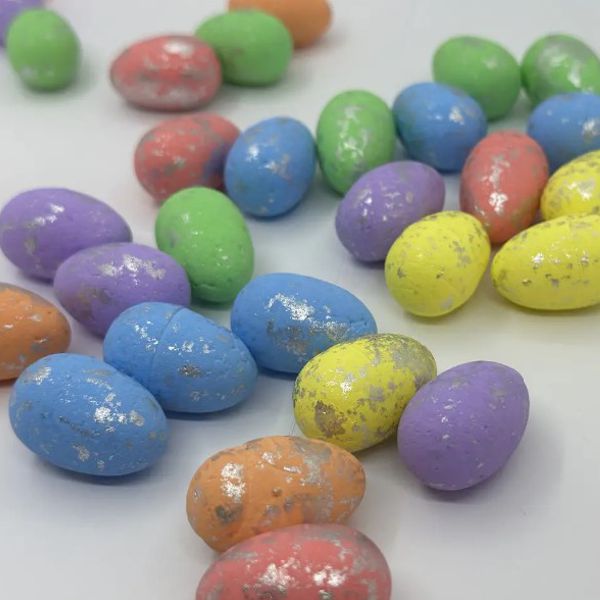 Яйца перепелиные декоративные, пенопласт, Цветные с серебряным вкраплением, 3 см, 6 шт/уп.