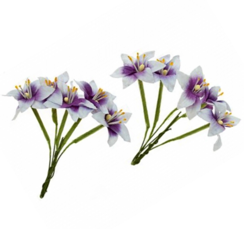 Цветы из шелковичной бумаги Лилии Белые с фиолетовым, 10 шт.