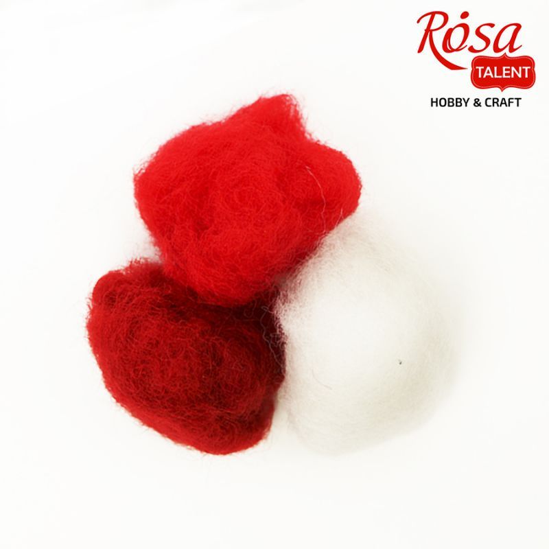 Набор кардочесаной шерсти для валяния «КРАСНЫЕ  ОТТЕНКИ» 3 цв.х10 г, Rosa Talent