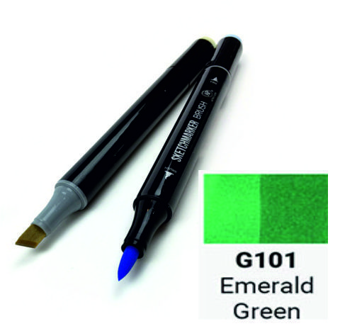 Маркер SKETCHMARKER BRUSH, колір Зелений Смарагдовий (Emerald Green) 2 пера: долото і м'яке, SMB-G101 