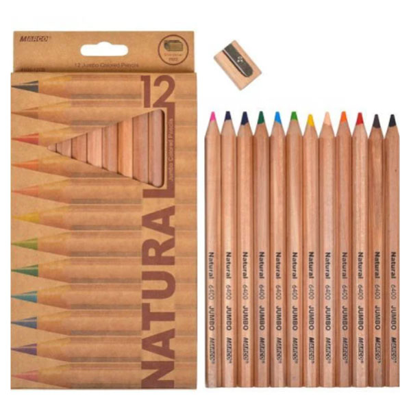 Набір кольорових олівців Marco "Natural" JUMBO, 12 кольорів+точилка 