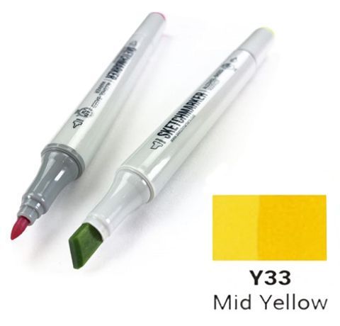 Маркер SKETCHMARKER, колір СЕРЕДНИЙ ЖОВТИЙ (Mid Yellow) 2 пера: тонке та долото, SM-Y033 
