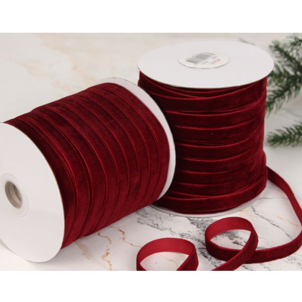Лента бархатная, Бордовая,1 см/1 метр - фото 2