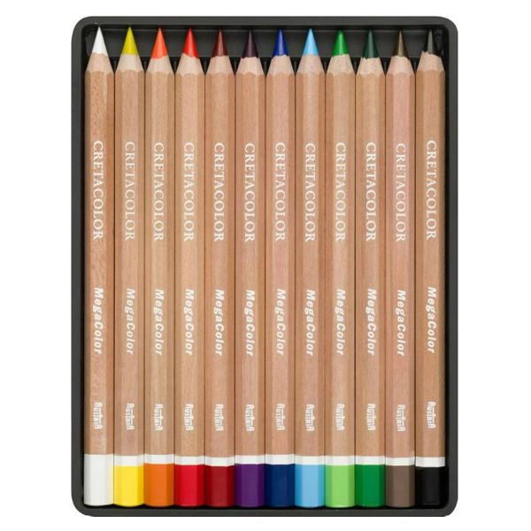 Набір кольорових олівців із товстим грифелем "MEGACOLOR" Cretacolor в метал. коробці, 12 шт./уп.  - фото 2