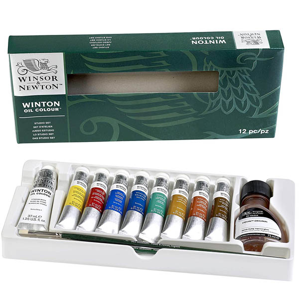 Winsor набор красок масляных Winton Studio Set, 8х21 мл + белила 60 мл, растворитель + кисти - фото 2