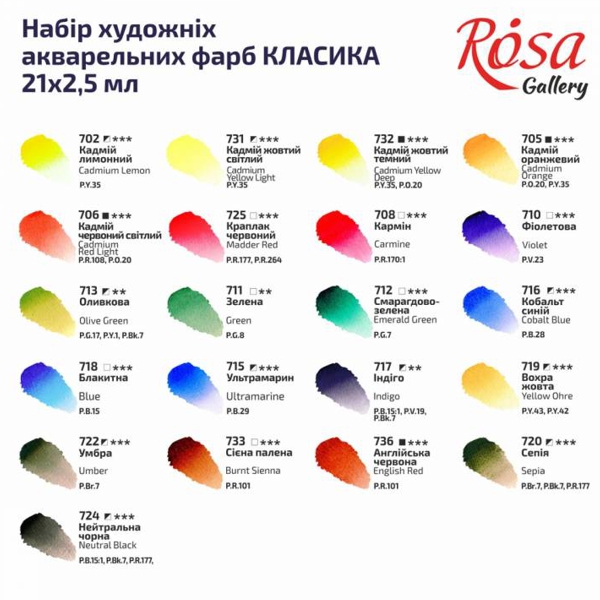 Набор акварельных красок «Classic», 21 цв, кювета, мет. пенал. ROSA Gallery - фото 3