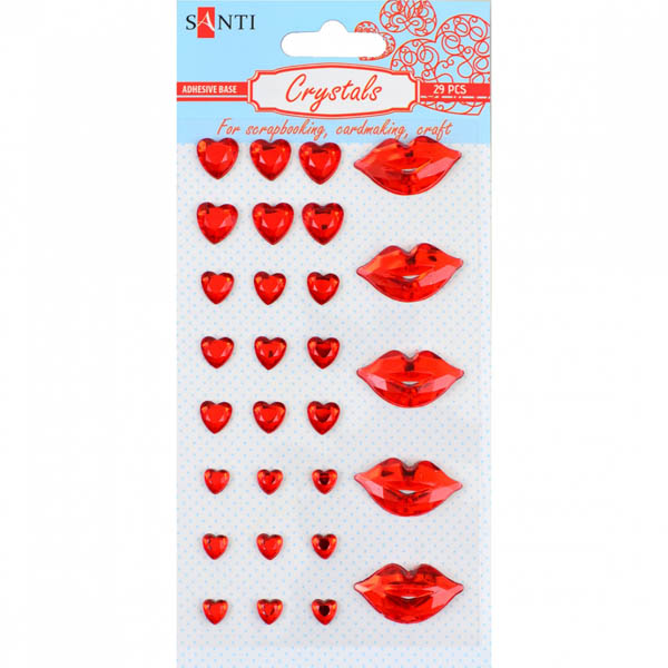 Кристаллы цветные самоклеящиеся «Kiss» Santi, красные, 15х9 см, 29 шт/уп.