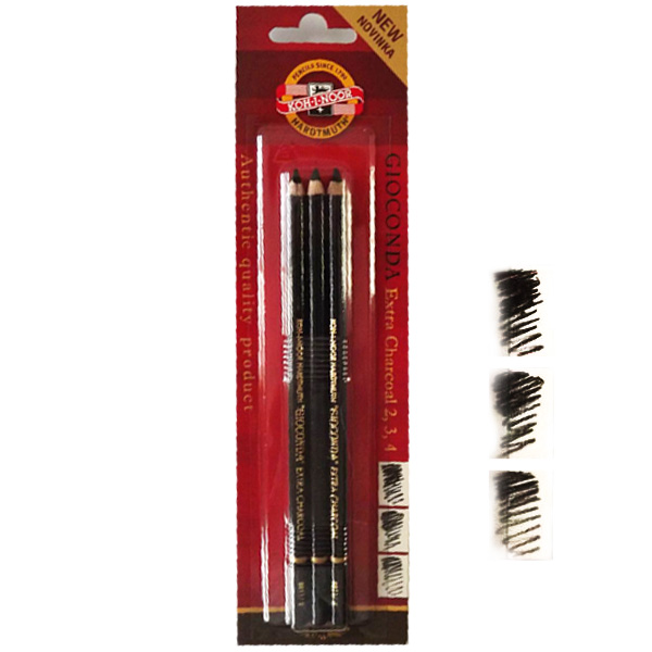 Набор художественных карандашей Gioconda, уголь экстра, разной твердости, набор 3 шт