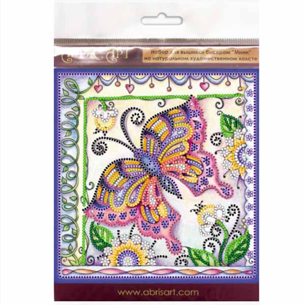 Набор для вышивки бисером на натуральном художественном холсте «Бабочка в цветах» (15х15 см) - фото 3
