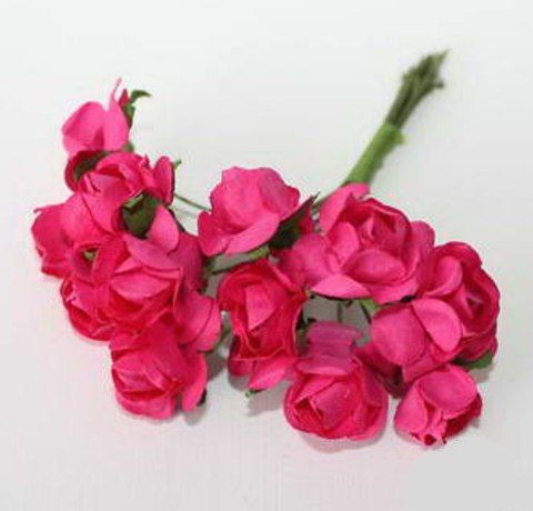 Паперові трояндочки, Яскраво-рожеві, D-15 мм, 12 шт/уп. 