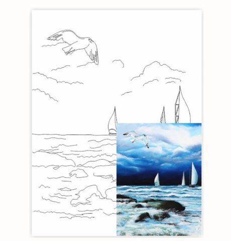 Полотно на картоні з контуром «Морські пейзажі №6», 30х40см, бавовна, акрил, ROSA START  - фото 1