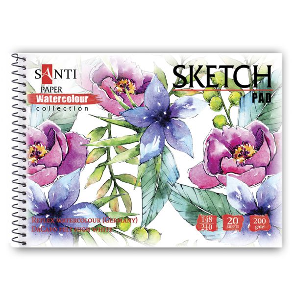 Альбом для акварелі SANTI "Floristics", А5, "Paper Watercolour Collection", 12 арк., 200 г/м2 