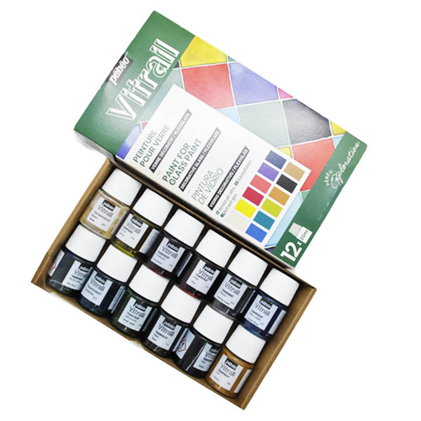 Набор красок по стеклу и металлу Pebeo Vitrail (12цв.х20 мл) в картонной упаковке - фото 1