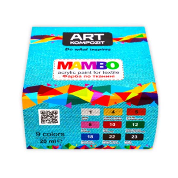 Краски для рисования по ткани MAMBO ART Kompozit, набор 9x20 ml - фото 1