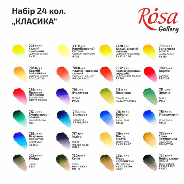 Набор акварельных красок ROSA Gallery в кюветах, 24x2,5 ml - фото 2