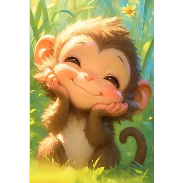 Алмазная мозаика на подрамнике Go to Art «Счастливая обезьянка», 20х30 см