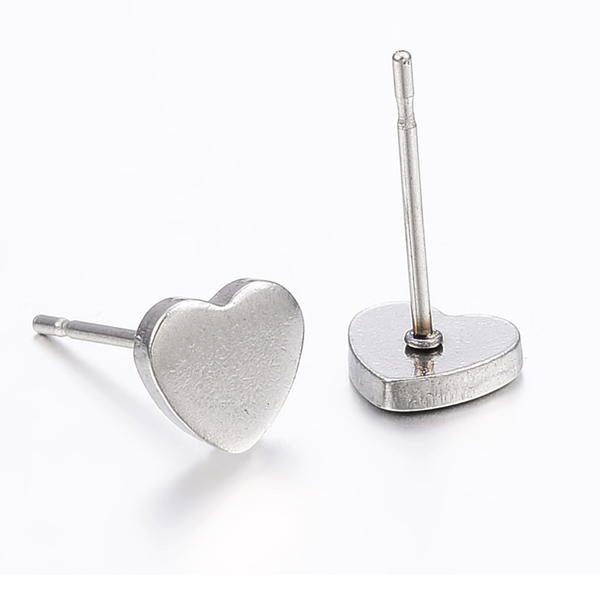 Основа для серёжек (пуссеты) Сердце, нержавеющая сталь, 6x6.5x1.2 мм, 2 шт/уп.