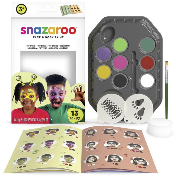 Snazaroo набор для грима Monster: 8 красок, 1 спонж, 1 пензлик, 2 трафарети, буклет - фото 1