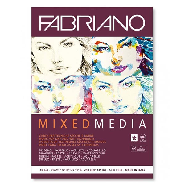 Альбом-склейка для рисования Mixed Media А4 (21х29,7 см) 250 г/м2. 40 листов, Fabriano - фото 1