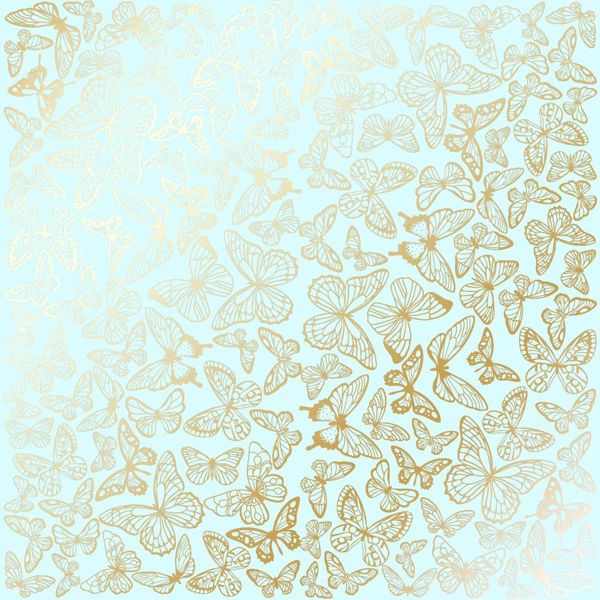 Аркуш паперу з фольгуванням "Golden Butterflies Mint", 30,5x30,5 см, Фабрика Декору
