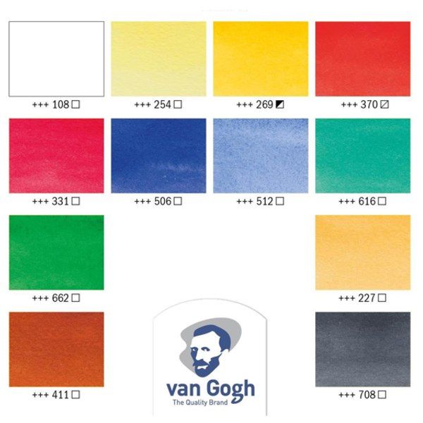 Набор акварельных красок, Van Gogh, 12 цв. в кюветах+кисть, метал.пенал, Royal Talens - фото 3