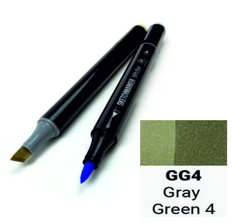 Маркер SKETCHMARKER BRUSH, цвет СЕРО ЗЕЛЁНЫЙ 4 (Gray Green 4) 2 пера: долото и мягкое, SMB-GG04