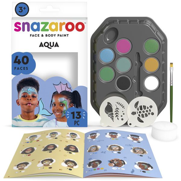 Snazaroo набор для грима Underwater (Aqua): 8 красок, 1 спонж, 1 пензлик, 2 трафарети, буклет - фото 1