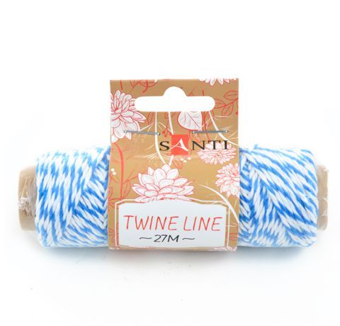 Бавовняна двоколірна мотузка для упаковки подарунків, БІЛО-БЛАКИТНА, 27 метрів 