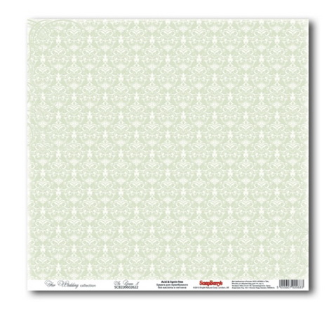 Бумага для скрапбукинга Свадебная Нежно-Зеленая-5, 30,5х30,5 см