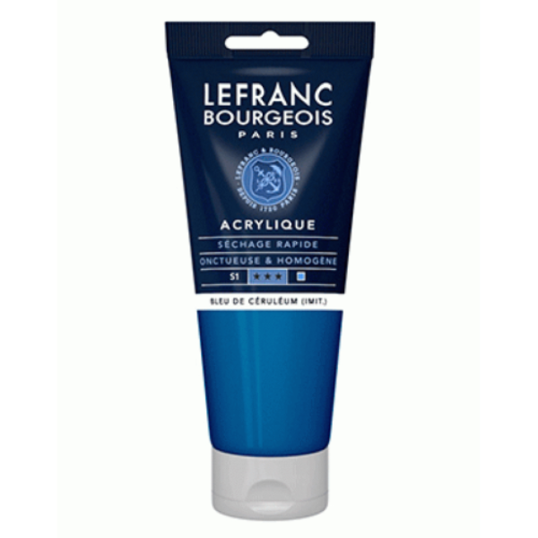 Краска акриловая Lefranc Fine Acrylic Color 200 мл, #065 Cerulean blue hue (Церулиум голубой)