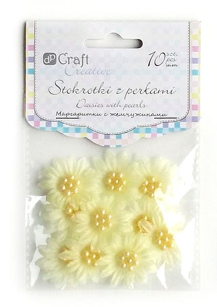 Квіти, Маргаритки з перлами, жовті, 3,5 см, 10 шт. Dalprint 