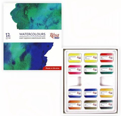 Набор акварельных красок ROSA Studio в кюветах, картон, 12 цветов