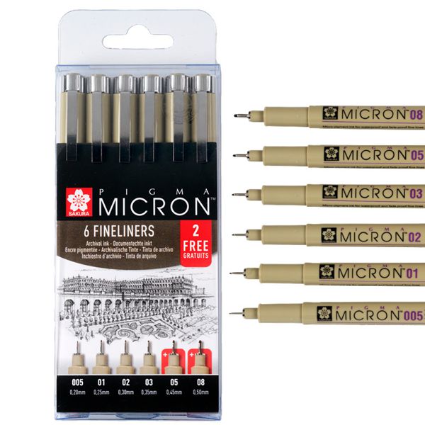Набор линеров PIGMA MICRON BLACK EDITION, чёрные (4+2), 6 шт/уп. Sakura - фото 1