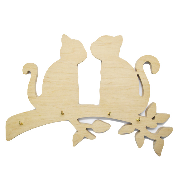 Деревянная ключница-панно «Кошки 2430» с крючками, 30х21 см