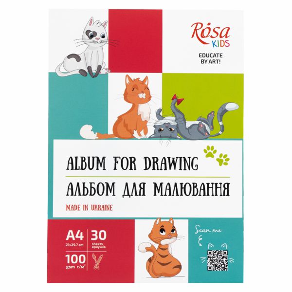 Альбом на спирали для рисования, Cats, А4, 100г/м2, 30л, ROSA Kids - фото 1