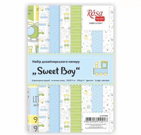 Набор дизайнерской бумаги «Sweet Boy» А4, 250 г/м2, 8 л., Rosa Talent - фото 1